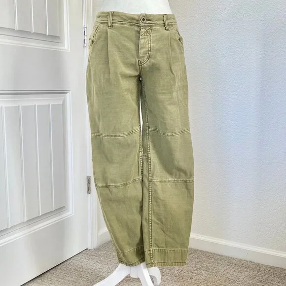FREE PEOPLE High-Rise Button-Fly Moss Green Utility Boyfriend Pant Size 25 - Picture 6 of 16